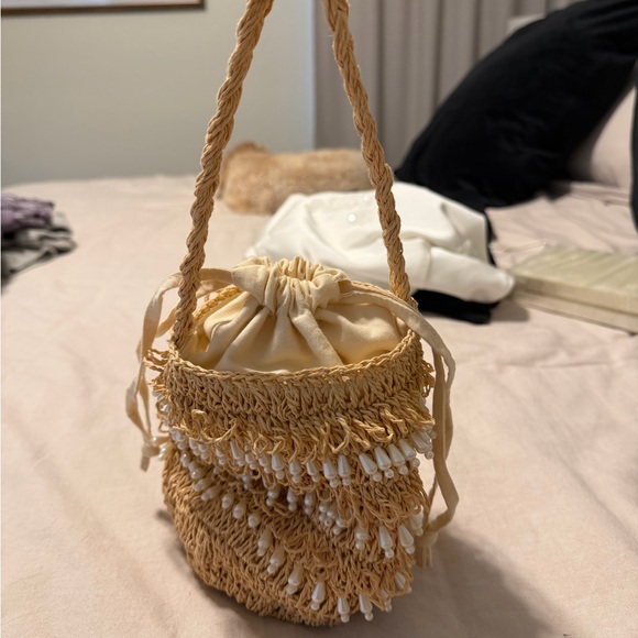 Tan Small Purse with Pearl Accents - Picture 3 of 4